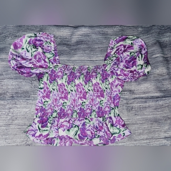 WAYF Puffed Sleeves Floral Satin Crop‎ Top Size Small - Picture 8 of 14